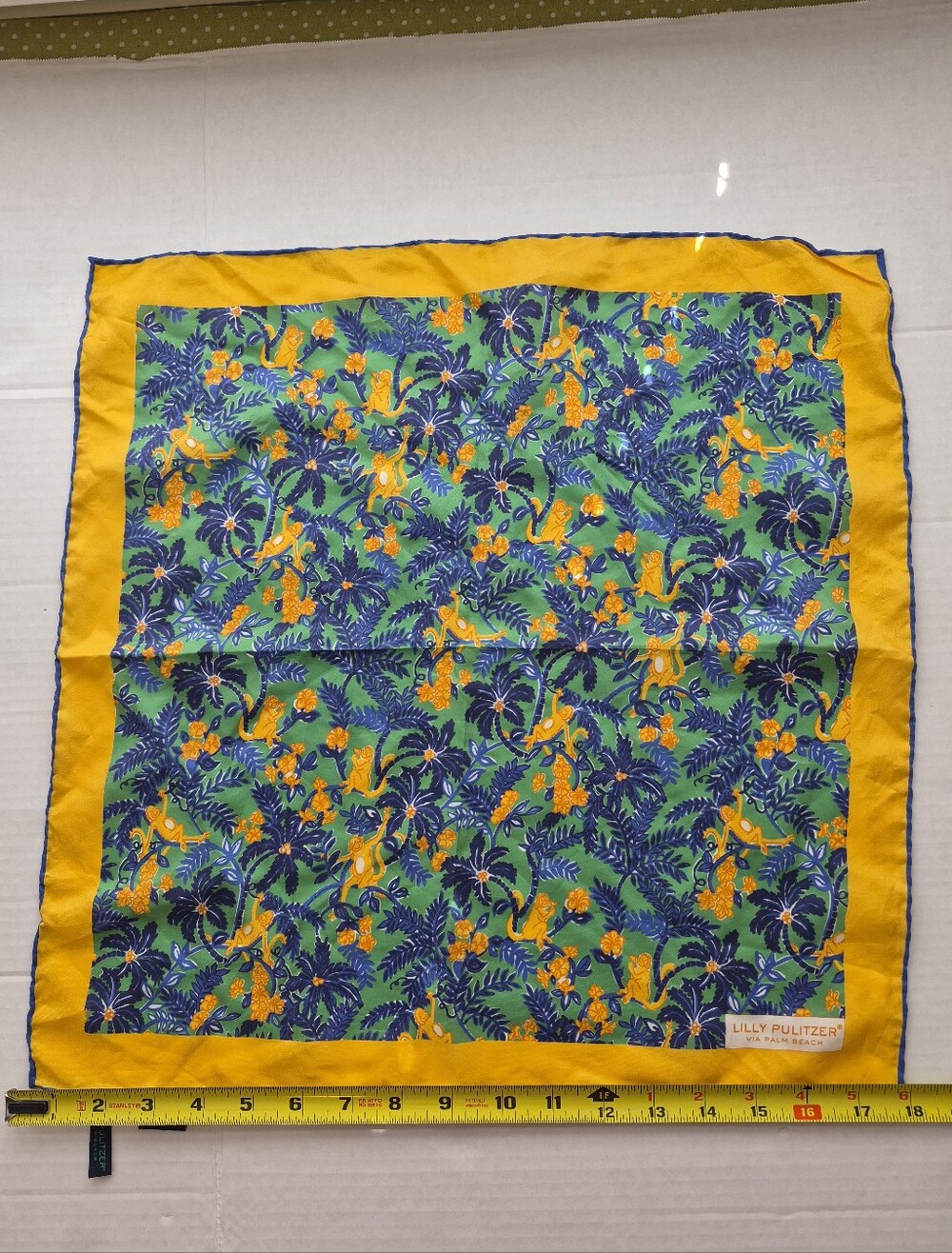 Lilly Pulitzer Silk Yellow Border Tropical Print Scarf